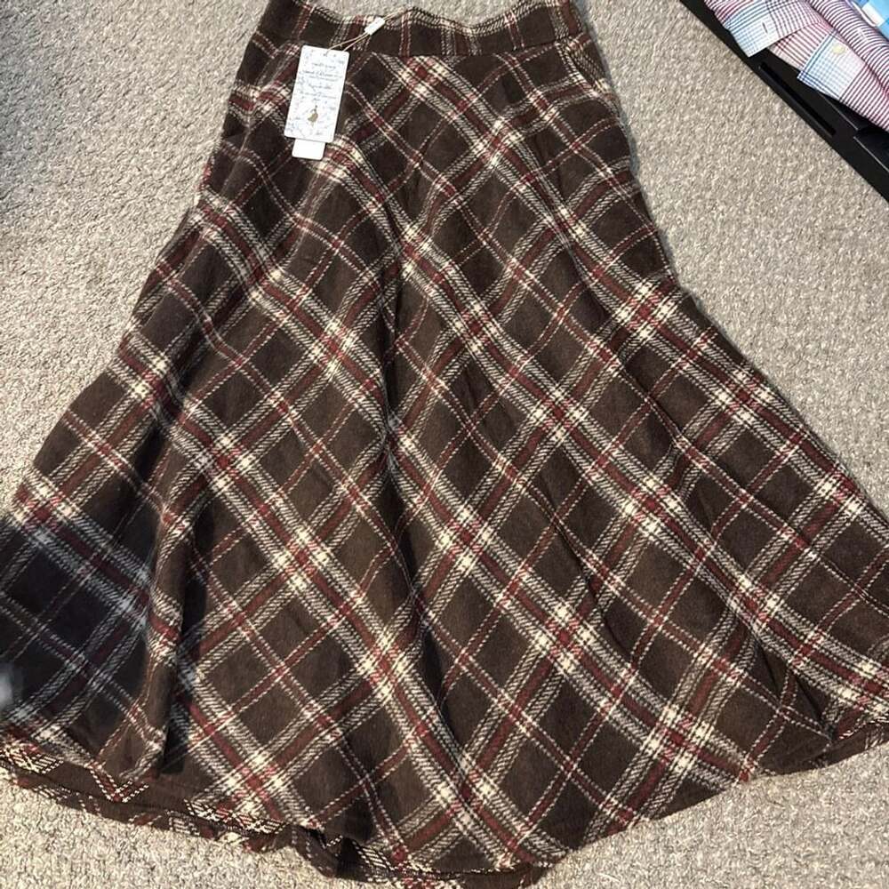 Belle Poque Plaid A-Line Midi Skirt Brown Tartan